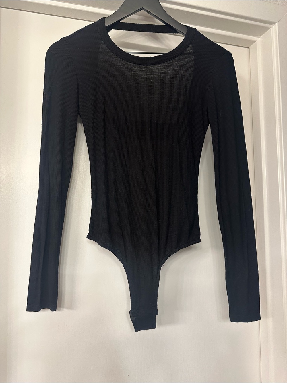 BCBGMaxAzria Black Ribbed Long-Sleeve Bodysuit